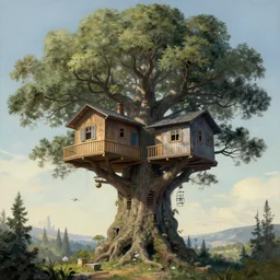 treehouse built on yggdrasil, neofuturism, digital painting, detailed, highly detailed, smooth, sharp focus, illustration by hubert robert, hugh ferriss