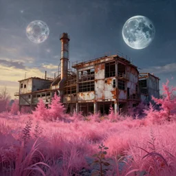 a beautiful detailed painting of nature co - op abandoned industrial architecture urbex city building architecture by ron walotsky, nature at dusk sunlight evil sci - fi infrared meadow cosmic vaporwave alien made of glass moon cgsociety, archdaily, wallpaper, highly detailed, trending on artstation.