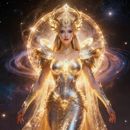 portrait of the powerful queen of the solar system in the style of charlie bowater and in the style of michael whelan. glowing, ornate and complex, stunning, dynamic lighting, intricate and detailed.