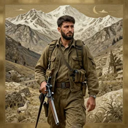 a kurdish peshmerga kurdish mountains art by martin ansin, highly detailed, 8 k, high resolution, award winning art, incredibly intricate