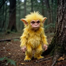 A mysterious sighting of an Asmongold goblin in the forest. 1950s photograph. El Goblino sighting