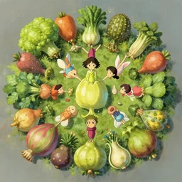 magical fairy vegetable fruit studio ghibli ritual symmetric