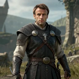 emmanuel macron in skyrim, uhd, screenshot, 4 k, ray tracing, photorealistic, mid shot