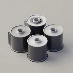 Isometric 3d octane render of 35mm film rolls, complentary subdued colours
