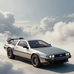 a random crossover design sport car in a utopia world. art by filip hodas. clouds by rhads. car by delorean.