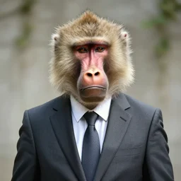 baboon wearing a suit and tie, ready for a meeting, business portrait