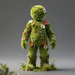 a human figure made of moss and flowers, beautiful high quality realistic fantasy art, trending on artstation