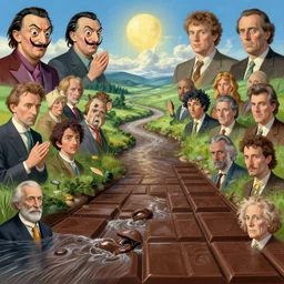 chocolate river by beeple, artgerm, dali, pennington, makoto shinkai, stella, mckie, alex grey, bluth, pranckevicius, graaf, chris moore, foglio, masson, aivazosky, lovecraft, despain, bonestell. symbolism surrealism, spiritual, psychology, artstation, 8 k,