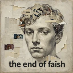 the end of faith, painting by shaun tan, detailed, intricate, torn paper decollage, oil on canvas by edward hopper, ( by mattias adolfsson ), by moebius