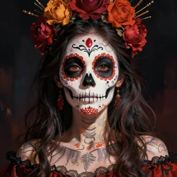 illustration of a sugar skull day of the dead girl, art by ayami kojima