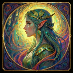 side profile centered painted portrait, livvy dunne as female tea ore forest druid, d & d, gloomhaven, matte painting concept art, art nouveau, beautifully backlit, swirly vibrant color lines, fantastically gaudy, aesthetic octane render, 8 k hd resolution, by ilya kuvshinov and cushart krentz and gilleard james