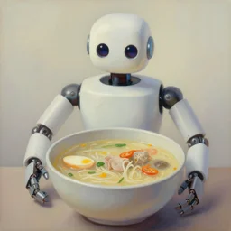 a robot soup, oil painting, pale colors, high detail, 8 k, wide angle, trending on artstation,