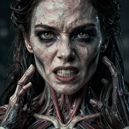 kate beckinsale in sleepy hollow, full body, big two toned eyes, teeth gritted, horror, intricate details, cinematic, epic, realistic, anatomy, tomer hanuka, uplight, artstation, photorealistic, scary