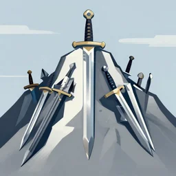 mountain made of swords, sunny day, matte painting, bold shapes, hard edges, street art, trending on artstation, by huang guangjian, gil elvgren, ruan jia, randy vargas, greg rutkowski