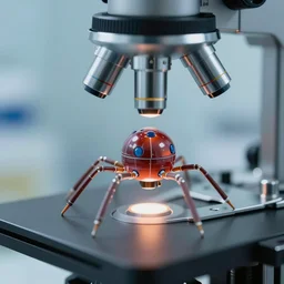 a macro photo of nano bots under a microscope. 8k