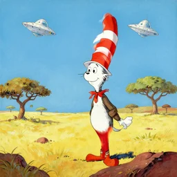 African Savanna in the style of Dr. Seuss, starships, painting by Ralph McQuarrie
