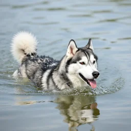 husky swimming in the water