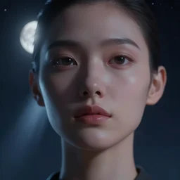 sci - fi, close - up, 3 d, moon rays, night, thoughtful fashion model face, cinematic, clouds, sun rays, vogue cover style, poster art, blue mood, realistic painting, intricate oil painting, high detail illustration, figurative art, multiple exposure, water, 3 d, by tooth wu and wlop and beeple and greg rutkowski