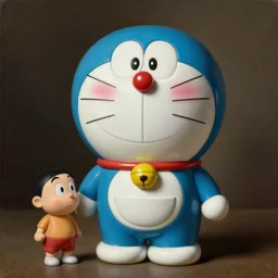 a painting of a cracked ceramic doraemon toy painted and nobita with poor blue and pink pigments, a flemish baroque by dino valls and jc leyendecker, trending on zbrush central, classical realism, flemish baroque, hyper realism, chiaroscuro