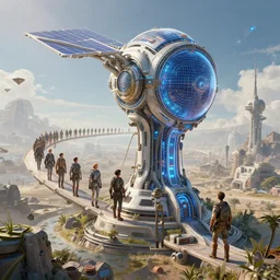 humankind evolving towards a general artificial intelligence, solar punk style, very detailed,