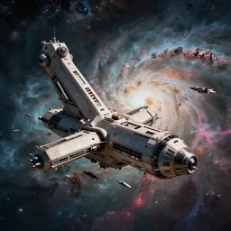 wide angle shot of a solitary angular space station, huge gargantuan scale, tiny ships docking, science fiction render highly detailed and intricate, 8 k octane render, chromatic aberration, vast nebula, trending on artstation, lush muted neon lighting. chiaroscuro lighting, by paul chadeisson