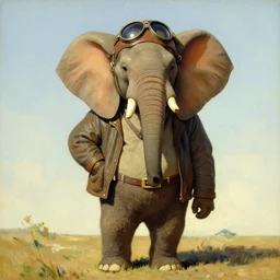 an elephant-headed anthropomorphic aviator posing to camera, portraii art by Norman Rockwell