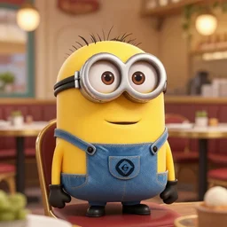 Cute Minion sitting in a restaurant in France, digital art, trending on artstation, HDR, Instagram photo