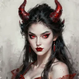 attractive demon queen with red eyes painting by gaston bussiere, craig mullins, luis rollo, portrait, digital painting, highly detailed, artstation, sharp focus, illustration, concept art