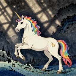 A unicorn with rainbow color by Katsushika Hokusai
