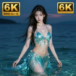 digital art photoshop illustration of a beautiful and mystical water nymph from atlus in the style of kan liu ( 6 6 6 k 信 譞 ), trending on artstation, realistic, detailed, hyperrealism, pop art, cel - shaded, 8 k resolution, deviantart, zbrush central, twilight, fantasy