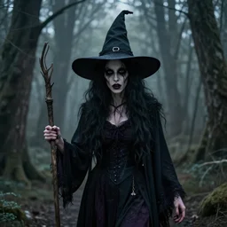 A realistic photo of a creepy witch
