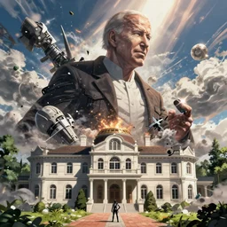 joe biden, as the colossal titan, destroying a florida mansion, attack on titan, anime key visual, wit studio official media