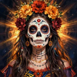 illustration of a sugar skull day of the dead girl, art by gustav klimt