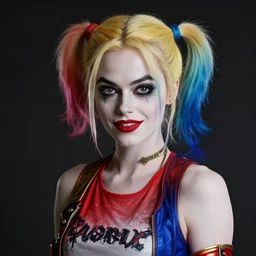 portrait of emma stone as harley quinn, au naturel, hyper detailed, digital art, trending in artstation, cinematic lighting, studio quality, smooth render, unreal engine 5 rendered, octane rendered, art style by klimt and nixeu and ian sprigger and wlop and krenz cushart.