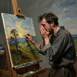 a painter at his easel crying in despair, painting by Otto Dix, painting by Max Ernst