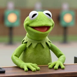 Kermit the frog at the shooting range, high detail 4k image