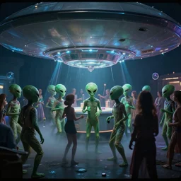 a hidden camera shot of aliens having a party inside an ufo, cinematic masterpiece, beautiful lighting