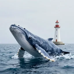 a single whale in sea, lighthouse ， extremely detailed, sharp focus, wide view, full body shot, smooth, digital illustration, by james jean, by rossdraws, frank franzzeta, mcbess, sakimichan, brosmin, danton fadeev, steve simpson