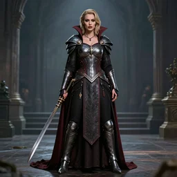 full body photograph of angela rayner as a vampire warrior, Extremely detailed. 8k