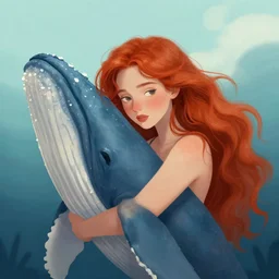 a portrait of a red headed young woman hugging a whale in a scenic environment, digital art by Bowater Charlie