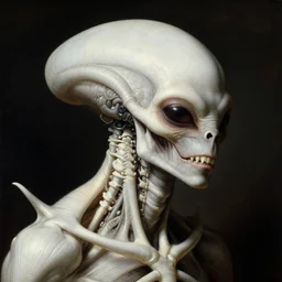 closeup portrait of white ribbed alien covered with ribs teeth white muscle tissue white mechanical spine, lucid dream - like heavy atmosphere, baroque painting, harsh flash photo, perfect composition, detailed octane render trending on artstation, 8 k artistic photography, volumetric cinematic perfect light, chiaroscuro, masterpiece, raphael, caravaggio, beksinski, rutkowski, beeple