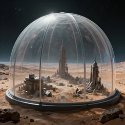 utopia environment within a clear dome on a post apocalyptic wasteland planet, cinematic, epic, 4 k, concept art by bruce pennington