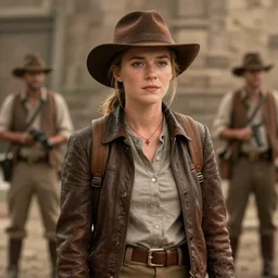 Ellie from the Last of Us as Indiana Jones, film still from 'Indiana Jones and the Last Crusade (1989)'