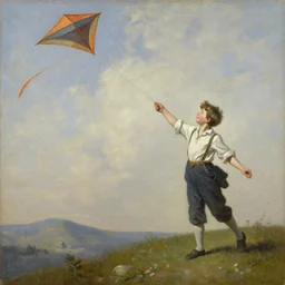 a boy flying a kite by james gilleard, by ian mcque, by paul thurlby, trending on artstation, rococo color scheme, oil on canvas, hd, sharp, detailed