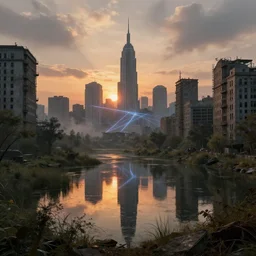a beautiful photorealistic rendering of prison nature urbex city by john constable, sci - fi sunset laser tron steampunk windy wilderness lake, archdaily, wallpaper, highly detailed, trending on artstation.