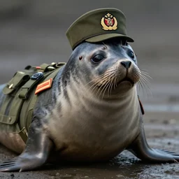a seal wearing a military outfit,digital art,ultra realistic,ultra detailed,art by greg rutkowski,detailed face,hyperdetailed,professional lighting,3 point lighting,cinematic,dramatic