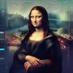 Cyberpunk monalisa, cyberpunk in a cyberpunk city, 8k, trending on artstation, professionally detailed
