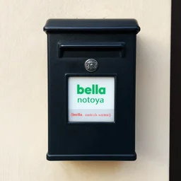 a post office box with a little green and white sign saying bella, notoya ( bella aztec, notoya aztec )