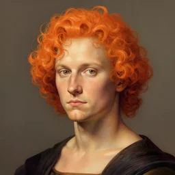 illustration of a short curly orange hair man as a portrait, smooth, reflects, masterpiece artwork, ultra detailed, artgerm, style by leonardo da vinci, digital art, trending on artstation, behance, deviantart