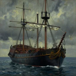 Mysteriuos Old ship board,  very coherent, painted by Edward Hopper, Wayne Barlowe, painted by James Gilleard, airbrush,  art by JamesJean